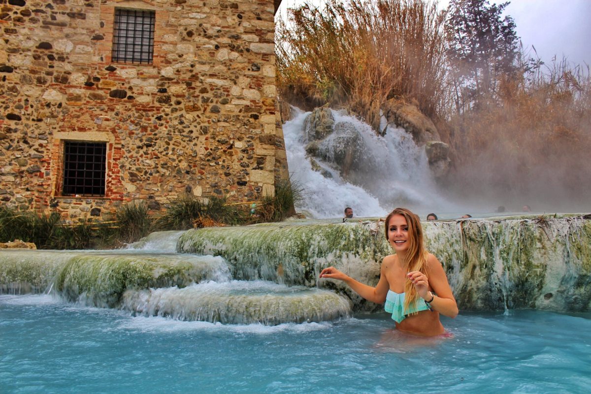 girl in the sartunia hot springs near florence