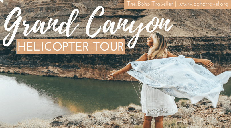 Grand Canyon Helicopter Tour- The Boho Traveller - The Most amazing way to see the grand canyon is through the skies in a grand canyon helicopter tour. Land in the world wonder with a view of the Colorado river where a champagne picnic awaits you with one of the best views the world has to offer. girl standing in grand canyon hair blowing in the wind