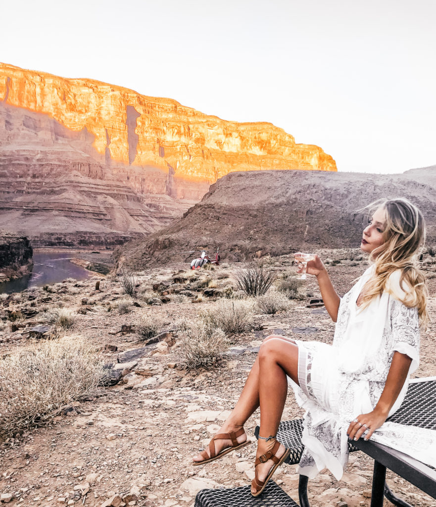 Sipping Champagne during the touchdown of our Grand Canyon Helicopter Tour