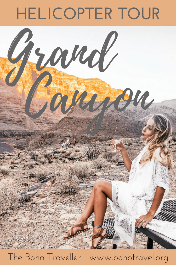 Grand Canyon Helicopter Tour- The Boho Traveller - The Most amazing way to see the grand canyon is through the skies in a grand canyon helicopter tour. Land in the world wonder with a view of the Colorado river where a champagne picnic awaits you with one of the best views the world has to offer. girl drinking champagne in grand canyon