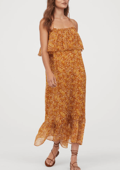 chiffon mustard floral maxi dress to pack for the florida keys