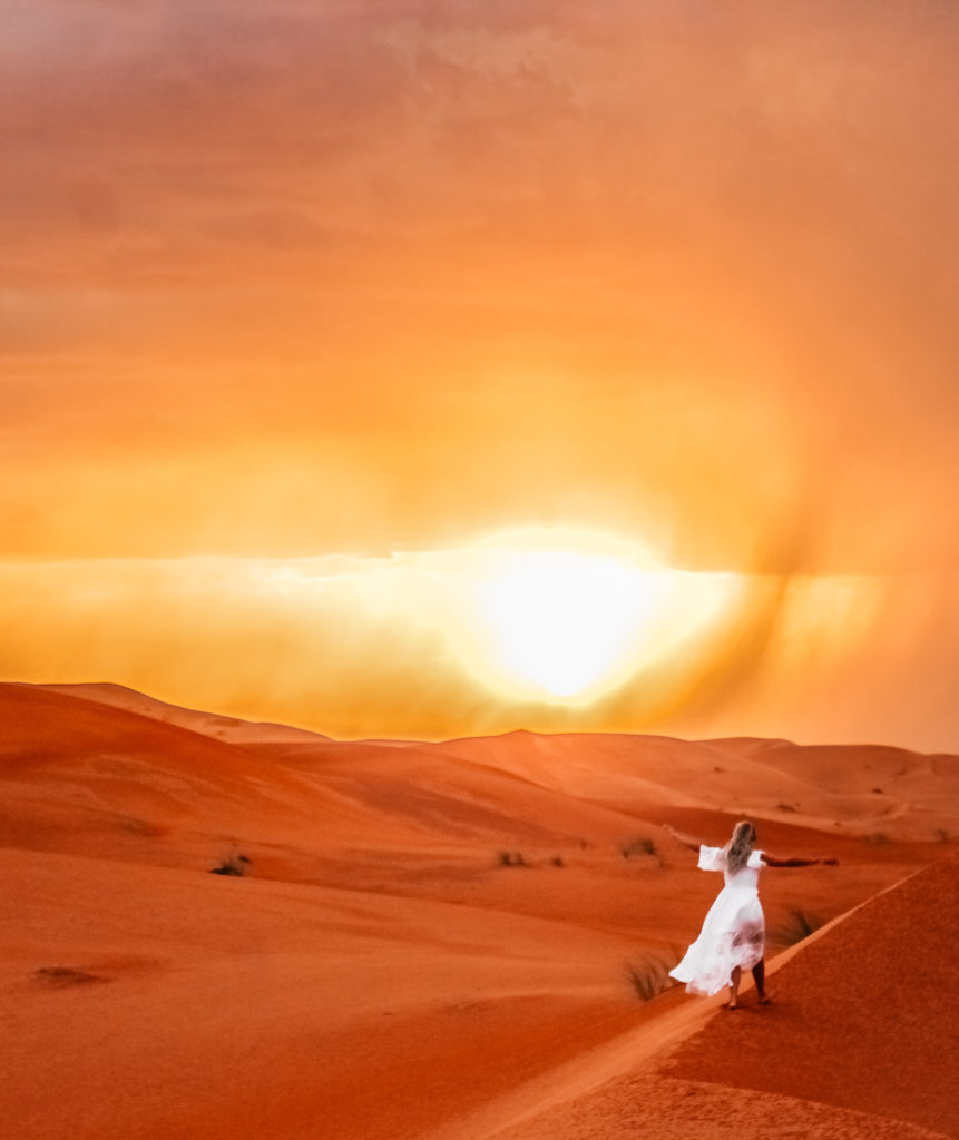 Sunset with rain in the Sahara Desert